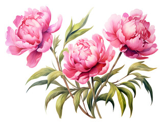 Watercolor illustration of pink peonies, white background