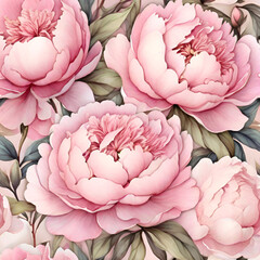 Floral Pattern with Watercolor Peonies, generative ai