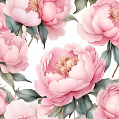 Floral Pattern with Watercolor Peonies, generative ai