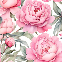 Floral Pattern with Watercolor Peonies, generative ai