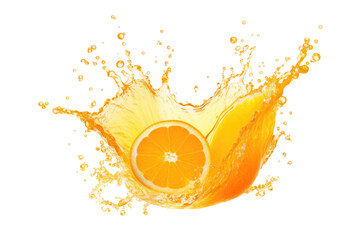 Splash of fresh orange juice isolated on transparent background. AI generative. - obrazy, fototapety, plakaty