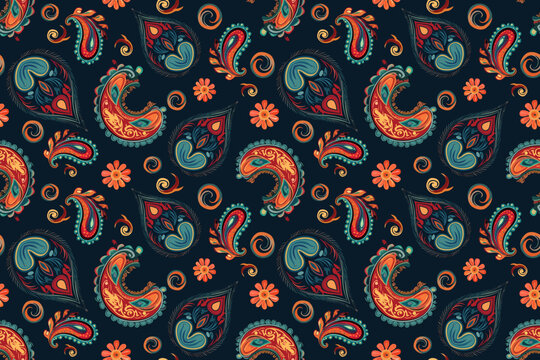 Abstract ethnic paisley pattern flower design. Aztec fabric boho mandalas textile wallpaper. Tribal native motif African American sari elegant embroidery vector background 