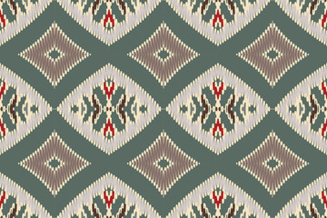 African Ikat paisley seamless pattern.geometric ethnic oriental pattern traditional on green background.Aztec style abstract vector illustration.design texture,fabric,clothing,wrapping,carpet,print - obrazy, fototapety, plakaty