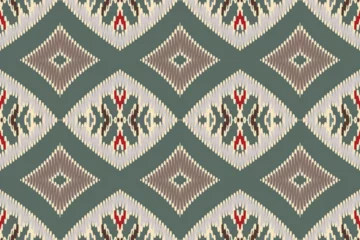 Fototapete Boho-Stil African Ikat paisley seamless pattern.geometric ethnic oriental pattern traditional on green background.Aztec style abstract vector illustration.design texture,fabric,clothing,wrapping,carpet,print