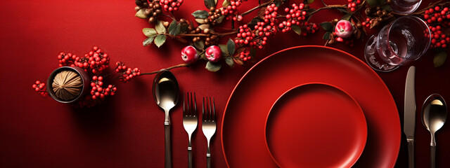 Christmas background table setting and decor. Selective focus. Nature.