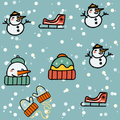 christmas pattern with snowman and sled
