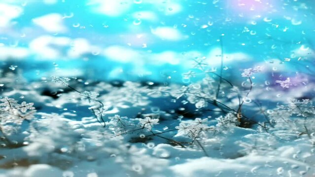 Snowflake and water texture in winter with bright blue smoky area look good to use in december, celebration, background, blog, decoration, culture. motion effect concept