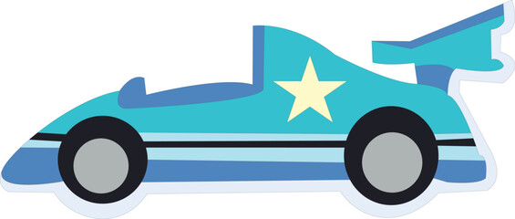 Blue Race Car Vector Illustration with White Star Fast Sports Vehicle Design