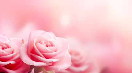 Light pink roses of soft color on a blurred background