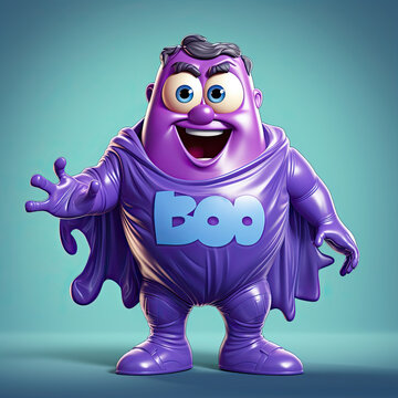 Cartoon character of a purple monster, 3d render, blue background. 3D Illustration of a cartoon superhero isolated on a white background. 