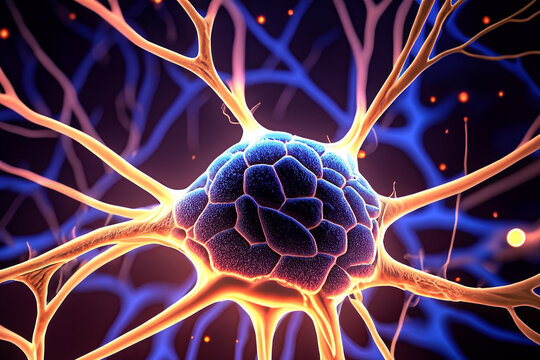 Nervenzelle abgestorben Close up Makro Aufnahme einer mit Vernetzungen im Gehirn, Impulse Synapsen und Informationen fließen zum denken und wahrnehmen humane Forschung und medizinische Wissenschaft