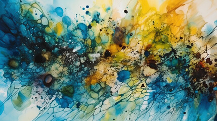 Abstract yellow and blue paint background. Watercolor texture pattern