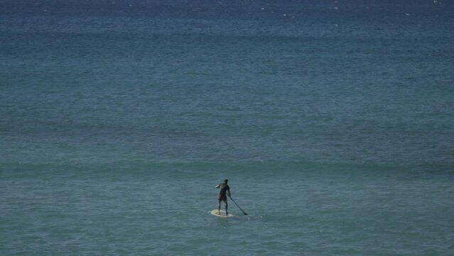 Stand up paddle surfer looking for waves Maui Hawaii