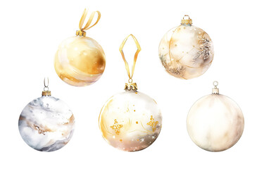 White and Gold Christmas ornaments set isolated on transparent background - 679372522