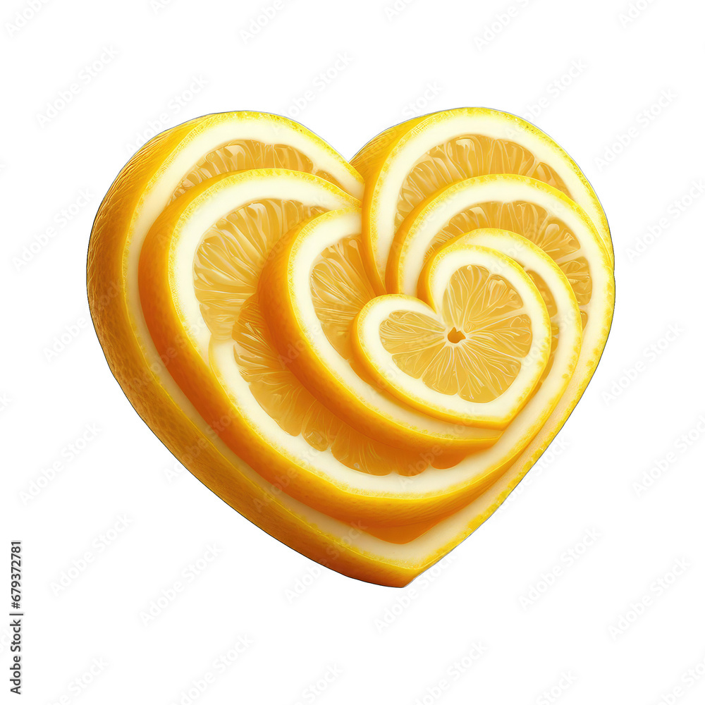 Wall mural Yellow Yearnings: Lemon Slices in Heart Forms, GENERATIVE AI