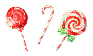 Watercolor Christmas sticks candy on transparent background - 679372974