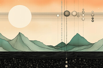Scenic mountain illustration with moons - 679373978