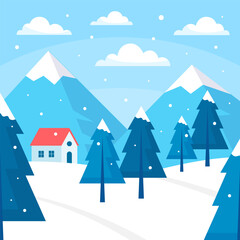 Fototapeta na wymiar Winter Season Trees and Mountain Scenery Background for Wallpaper or Presentation