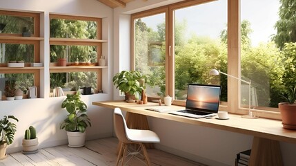 Fototapeta premium AI generated illustration of a cozy workspace with natural accents