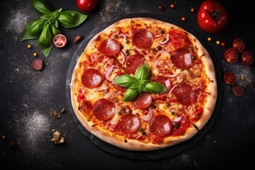pizza with tomatoes and basil