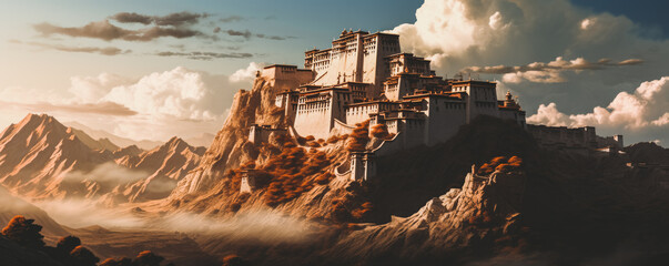 Beautifull landscape of Tibetan monastery, Tibet - obrazy, fototapety, plakaty