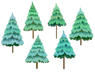 Pine tree forest set. Vector illustration.