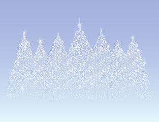 Winter tree silhouette of snowflake texture for holiday season. Shiny snow vector illustration.Blue background.