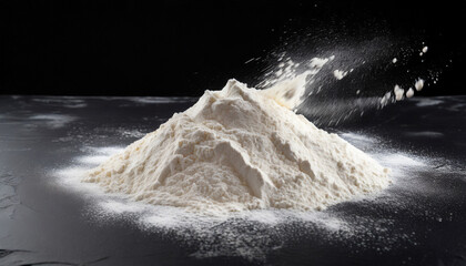 white wheat flour scattered on a black table