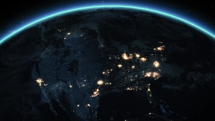 Power Outage Turning Lights Off in North America. Huge Outage Hits United States, Canada and Mexico Area. Blackout. International Earth Event. Rotating Earth.