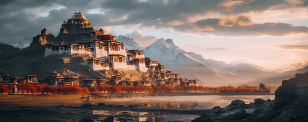 Beautifull landscape of Tibetan monastery, Tibet - Powered by Adobe