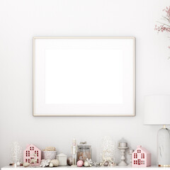 Frame mockup Christmas, Horizontal frame A4, Pink color
