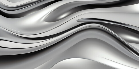 Abstract silver background. Smooth chrome wave liquid. Generative ai