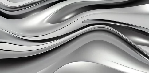 Deurstickers Abstract silver background. Smooth chrome wave liquid. Generative ai © Lathd