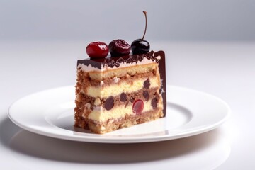 Cream and cherry cakes set isolated on white background. Generative AI