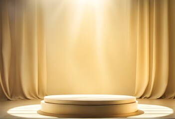 Empty stage with spotlight, curtains, and yellow background. Podium, pedestal. for showing packaging and product. Platforms mockup product display presentation. Abstract composition in minimal design.