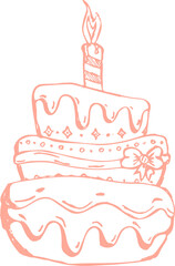 Blue and Pink Birthday Cake with candles. Birthday Party Elements. decorating birthday cake. on transparent, png