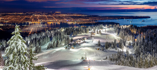 Snowy Grouse Mountain View of Vancouver City at night