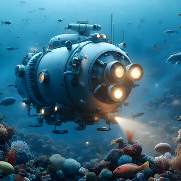 bathyscaphe exploring the depths of the ocean. Generative AI