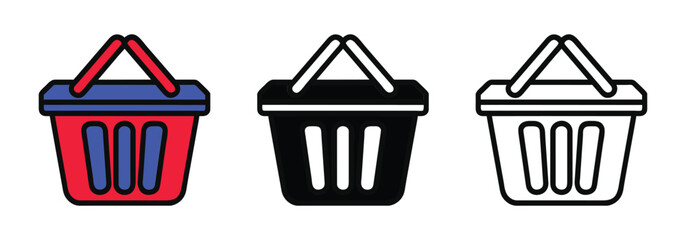 Set flat plastic shopping cart, vector illustration isolated on white background