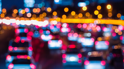 blurred background with bokeh effect urban traffic in city traffic jams at night