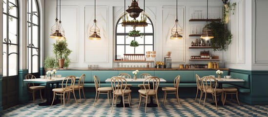 Classic elegant interior design of restaurant or cafe. AI generated image