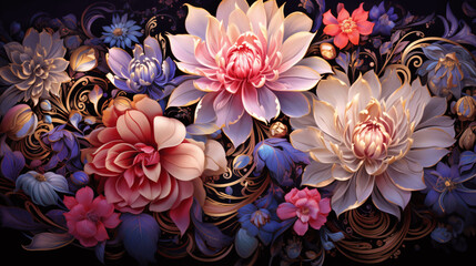 Blooming Kaleidoscope Art, Vivid Flowers in Mesmerizing Pattern