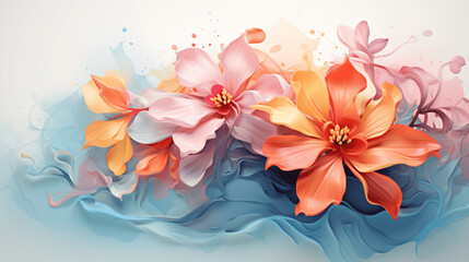 Fototapeta na wymiar Mixture of Aquarelle Flowers and Abstract Elements, Unique Design