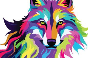 Wolf Abstract art. .A colorful wolf's head. a close up of a wolf's face.  Portrait of a Wolf. Wolf wallpaper and background. Wolf Colorful abstract art. Beautiful display of wolf face.  - obrazy, fototapety, plakaty