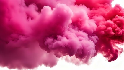 loud fushsia and red dense smoke cloud, isolated, white background