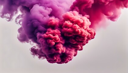 Fototapeta premium loud fushsia and red dense smoke cloud, isolated, white background