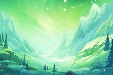 green aurora borealis lighting snowy mountains - obrazy, fototapety, plakaty