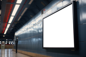 A billboard in a subway station blank poster mock-up. Concept of film promotion. Generative Ai.