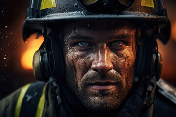 A firefighter in full gear, demonstrating courage and bravery. Concept of heroism and public service. Generative Ai.