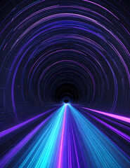 Abstract hyperspace background. Accelerate through a dark purple cosmic tunnel in the speed of light.
